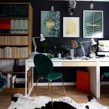 Contemporary Home Office in Black and White - London