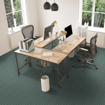 Contemporary home office with hexagon porelain tiled floor