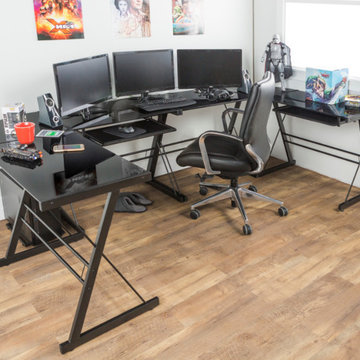 Contemporary Modern Metal and Glass L-Shaped Corner Home Office Computer Desk