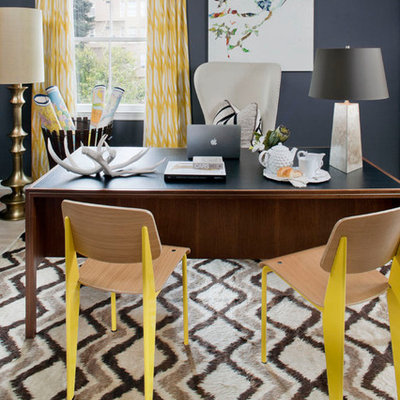 Inspiration for an eclectic home office remodel in San Francisco with blue walls