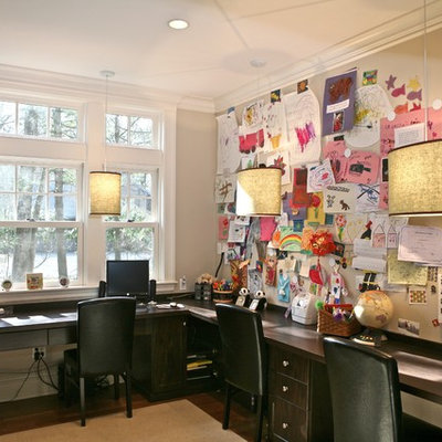 Inspiration for a contemporary built-in desk home office remodel in Boston