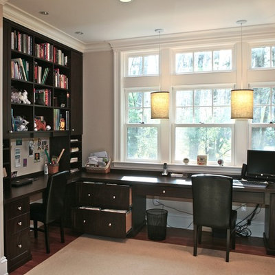 Home office - traditional built-in desk home office idea in Boston