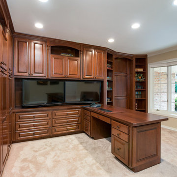 Custom Office with Cherry Raised Panel Doors and Wood Countertops