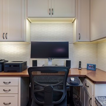 Custom Painted Home Office Cabinets with Walnut Countertops