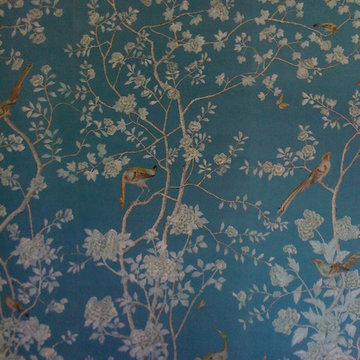 de Gournay custom hand-painted wallpaper on silk.