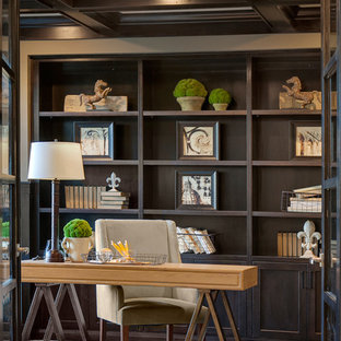 Example of a trendy carpeted study room design in Seattle with gray walls
