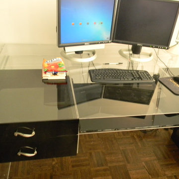 Desk - Black Lucite, 4 drawers and keyboard pull-out