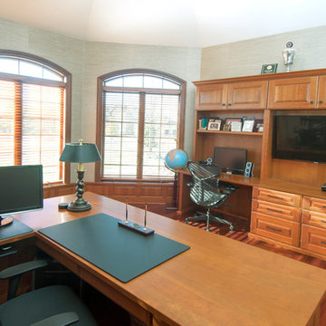 Cherry Wood Office Built-ins, Wainscoting, & Desks