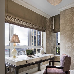 Inspiration for a contemporary freestanding desk carpeted home office remodel in New York