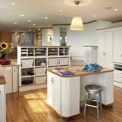 Example of a trendy craft room design in Boston