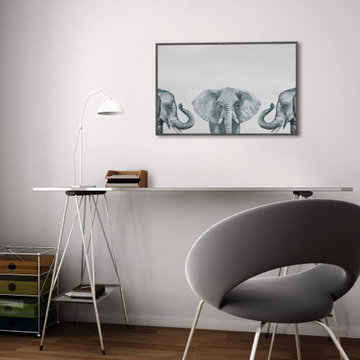 "Elephant Poses III" Floater Framed Painting Print on Canvas