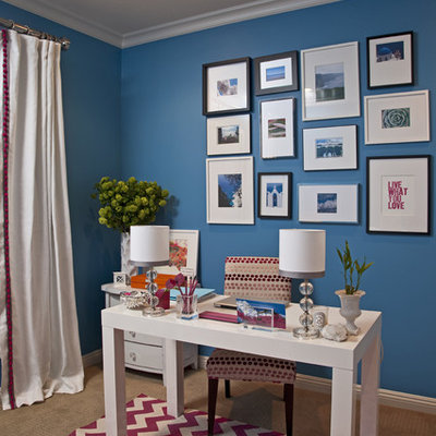 Home office - traditional home office idea in Los Angeles with blue walls