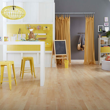 Gray and Yellow Craft Room - Newport Solid, Natural Maple Hardwood