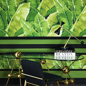 Extravagant and fun green, gold and black home office!