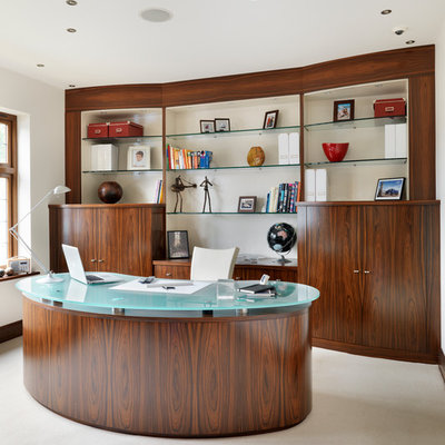 Study room - large contemporary freestanding desk carpeted study room idea in Kent