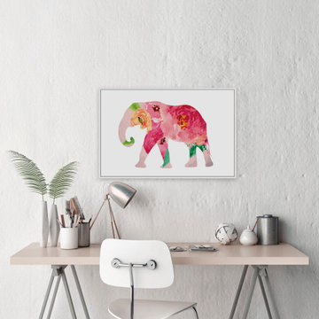 "Floral Elephant" Floater Framed Painting Print on Canvas