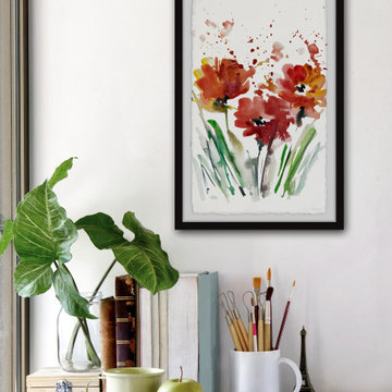 "Flowers Smudge" Framed Painting Print