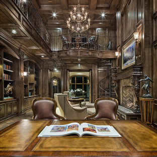 Inspiration for a huge mediterranean freestanding desk study room remodel in Austin with a standard fireplace