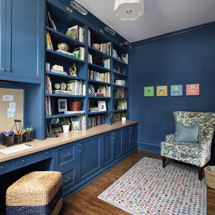 75 Beautiful Home Office Library With Blue Walls Pictures Ideas August 2021 Houzz