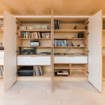Garden office with plywood interior