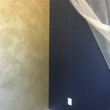 Geometric Blue Flocked Wallpaper