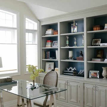 Gray Built-in Bookcase in Home Office