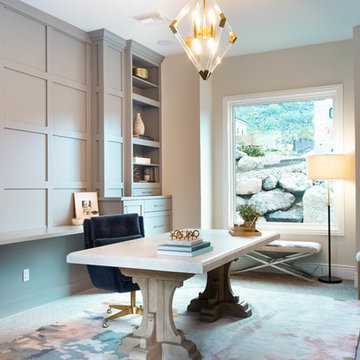 Gray Built-in Office Wall Unit