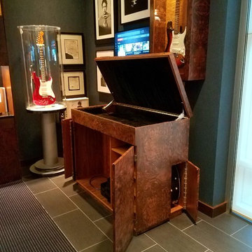 Guitar Display Cabinet and Guitar/Amp Storage Cabinet in Walnut Burl