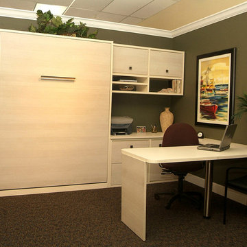 Hidden panel bed with built in office