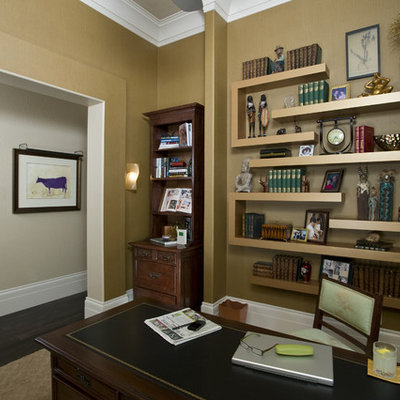 Study room - mid-sized transitional freestanding desk carpeted study room idea in Sacramento with beige walls