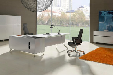 Foto di un ampio ufficio contemporaneo con scrivania autoportante