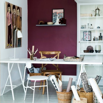 Home Office Design - Red and White Walls