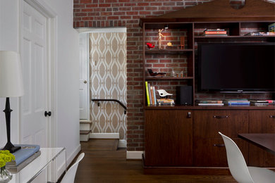 Inspiration for a bohemian home office in Detroit with medium hardwood flooring.
