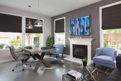 Example of a transitional home office design in San Diego