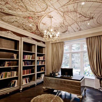 Home Office featuring stretched ceiling digitally printed with an antique map