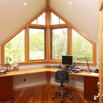 Home office tucked into attic space