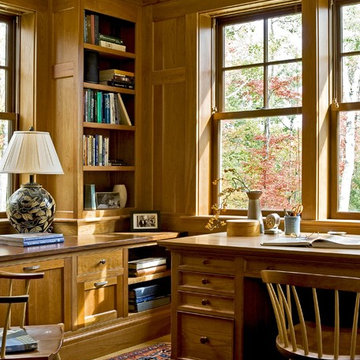Home office with cherry cabinetry