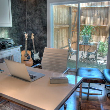 Home Office with Reflective Black Venetian Plaster Treatment