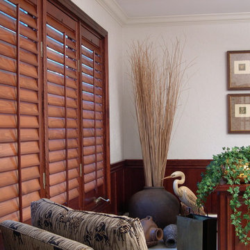 Home Office with Stained Plantation Shutters