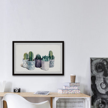 "Indigo Cactus Pots" Framed Painting Print