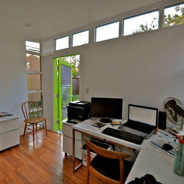 Interior Studio Shed office - great door color!