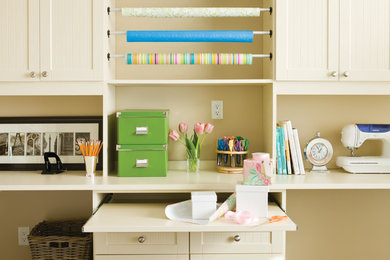 Medium sized classic craft room in Nashville with beige walls, no fireplace and a built-in desk.