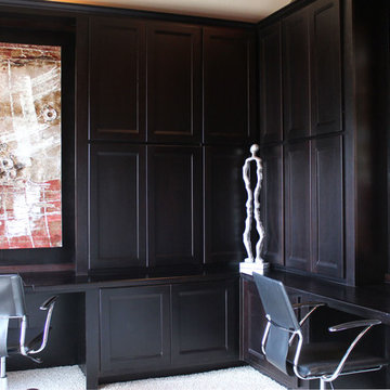 Kitchen with black contemporary combination frame cabinet doors