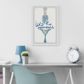 "Let's Be Mermaids IV" Framed Painting Print