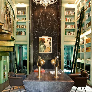 Example of a huge eclectic freestanding desk study room design in Los Angeles with green walls
