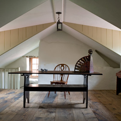 Example of a country freestanding desk dark wood floor home office design in Philadelphia with beige walls and no fireplace