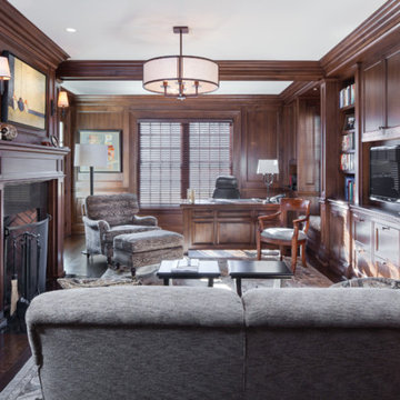 Mahogany Paneled Library with Fireplace