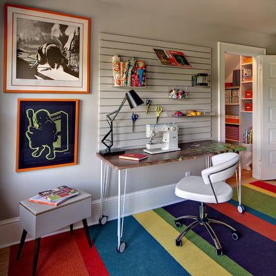 Inspiration for a contemporary freestanding desk home office remodel in Minneapolis with gray walls