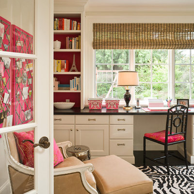 Home office - traditional built-in desk home office idea in Seattle