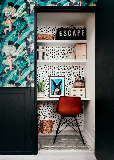 Eclectic Home Office & Library micro home office